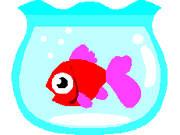 水色の金魚鉢の中に1匹の真っ赤な金魚が泳いでいるイメージイラストの写真