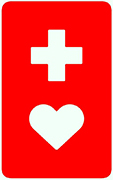 赤地に十字とハート型が白抜きされた長方形のヘルプマークの画像