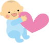 ピンク色のハートをつかんでいる笑顔の赤ちゃんのイラスト